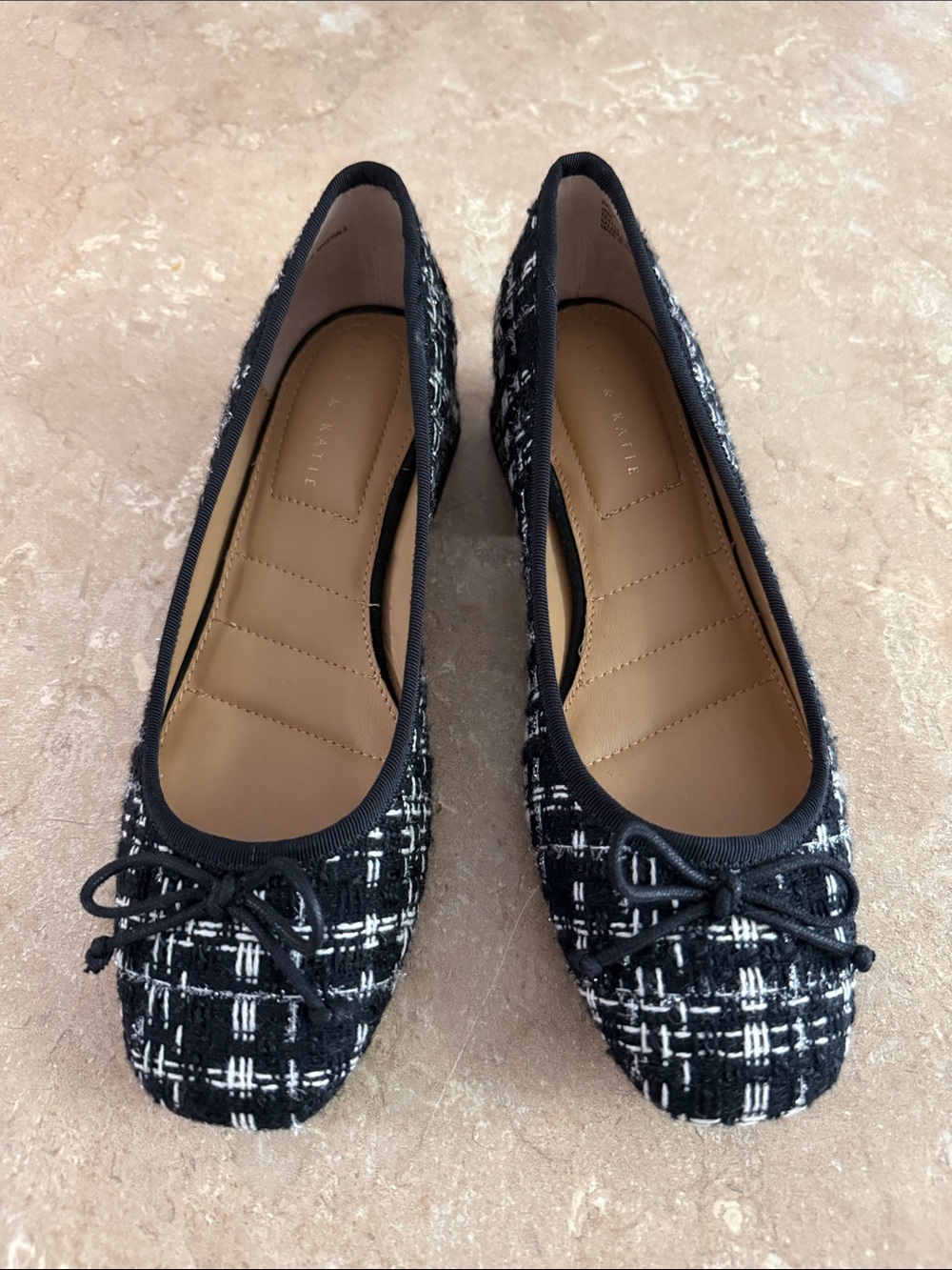 Kelly & Katie Black and White Tweed Ballet Flats with Bow